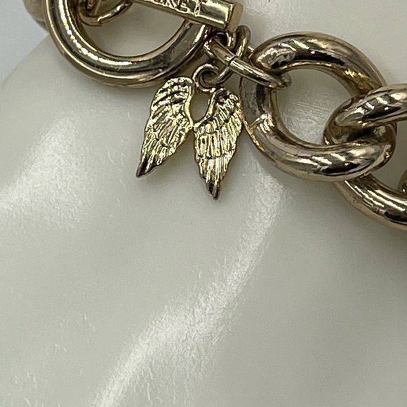 Victoria Secret Chunky Chain Bracelet Angel Wings Pave Crystals Gold Tone - Picture 8 of 14